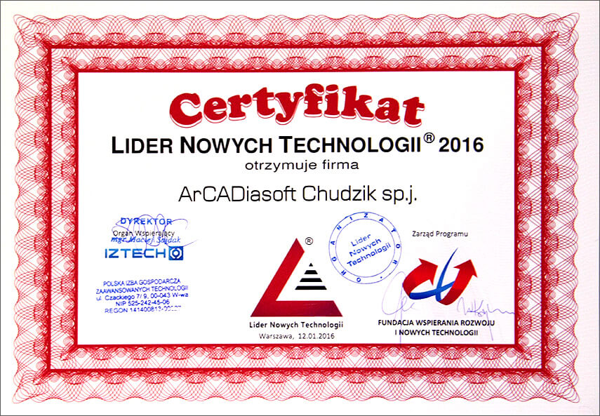 Tytu� Lidera Nowych Technologii za ArCADia-TERMO PRO