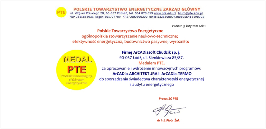 Nagroda dla ArCADiasoft za opracowanie i wdro�enie innowacyjnych program�w: ArCADia-ARCHITEKTURA i  ArCADia-TERMO