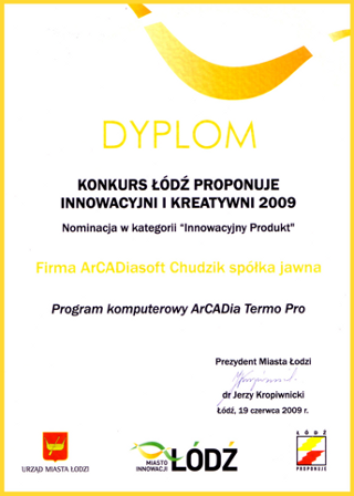 Nominacje dla firmy ArCAdiasoft w kategorii: "Innowacyjny Produkt" otrzyma� program ArCADia-TERMO PRO